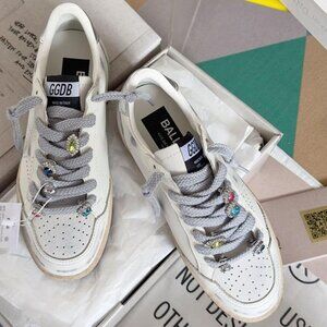 Golden Goose Men's White Sparkling Rhinestone Dirty Shoes